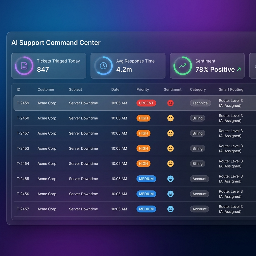AI-powered support ticket triage dashboard